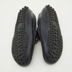 Pre Owned Gucci Navy Blue Leather Web Bamboo Horsebit Loafers Size 41