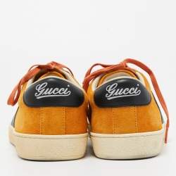 Gucci Mustard Suede Web Low Top Sneakers Size 42.5