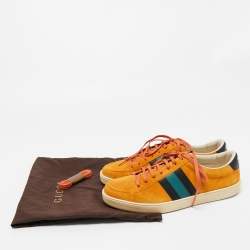 Gucci Mustard Suede Web Low Top Sneakers Size 42.5