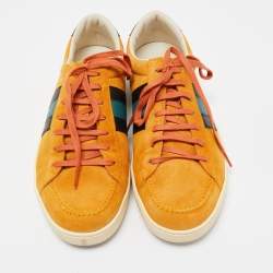 Gucci Mustard Suede Web Low Top Sneakers Size 42.5
