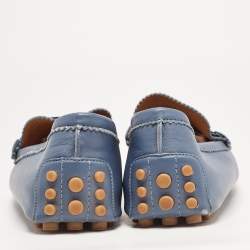 Gucci Blue Leather Web Slip On Loafers Size 43.5