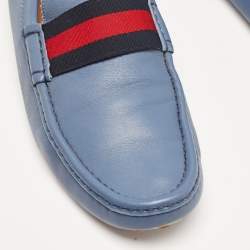 Gucci Blue Leather Web Slip On Loafers Size 43.5