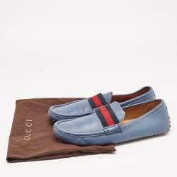 Gucci Blue Leather Web Slip On Loafers Size 43.5
