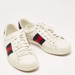 Gucci White Leather Web Ace Low Top Sneakers Size 42
