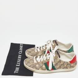 Gucci Beige GG Supreme Canvas Bee Print  Ace Low Top Sneakers Size 39