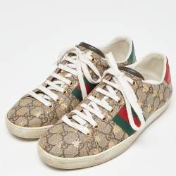 Gucci Beige GG Supreme Canvas Bee Print  Ace Low Top Sneakers Size 39