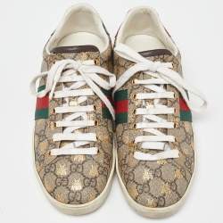 Gucci Beige GG Supreme Canvas Bee Print  Ace Low Top Sneakers Size 39