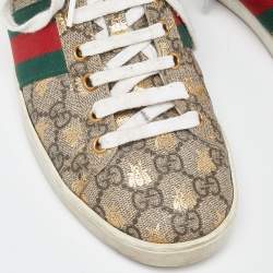 Gucci Beige GG Supreme Canvas Bee Print  Ace Low Top Sneakers Size 39