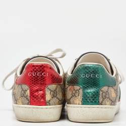Gucci Beige GG Supreme Canvas Bee Print  Ace Low Top Sneakers Size 39