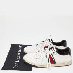 Gucci White/Black Leather Ace Web Detail Low Top Sneakers Size 39