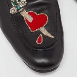 Gucci Black Tiger Crystals/Beads Embroidered Leather and Fur Princetown Flat Mules Size 43