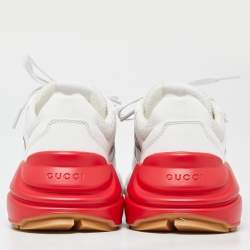 Gucci White Leather and Mesh Web Rhyton Sneakers Size 41.5