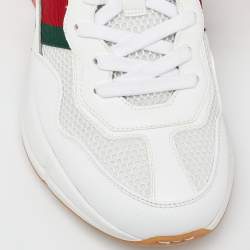 Gucci White Leather and Mesh Web Rhyton Sneakers Size 41.5