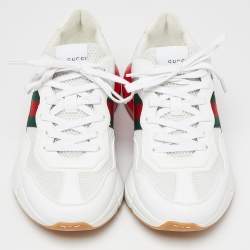Gucci White Leather and Mesh Web Rhyton Sneakers Size 41.5