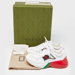 Gucci White Leather and Mesh Web Rhyton Sneakers Size 41.5