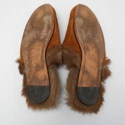 Gucci Brown Suede and Fur Lined Princetown Flat Mules Size 42