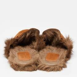 Gucci Brown Suede and Fur Lined Princetown Flat Mules Size 42