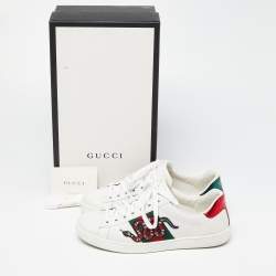 Gucci White Leather Embroidered Snake Ace Sneakers Size 41