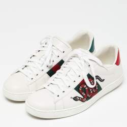 Gucci White Leather Embroidered Snake Ace Sneakers Size 41