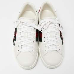 Gucci White Leather Embroidered Snake Ace Sneakers Size 41