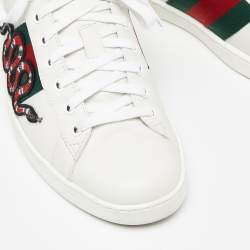 Gucci White Leather Embroidered Snake Ace Sneakers Size 41