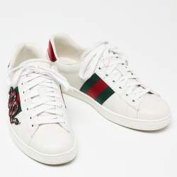 Gucci White Leather Embroidered Snake Ace Sneakers Size 41