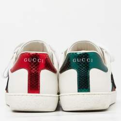 Gucci White Leather Embroidered Snake Ace Sneakers Size 41
