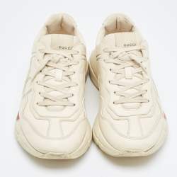 Pre Owned Gucci Off Cream Leather Rhyton Low Top Sneakers Size 41