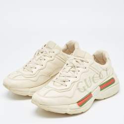 Pre Owned Gucci Off Cream Leather Rhyton Low Top Sneakers Size 41