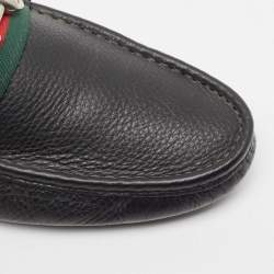 Gucci Black Leather Web Horsebit Loafers Size 41.5