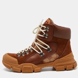 Gucci Brown GG Canvas, Leather and Suede Journey Hiker Boots Size 40