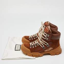Gucci Brown GG Canvas, Leather and Suede Journey Hiker Boots Size 40