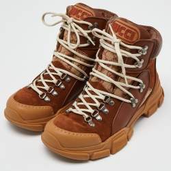 Gucci Brown GG Canvas, Leather and Suede Journey Hiker Boots Size 40