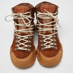 Gucci Brown GG Canvas, Leather and Suede Journey Hiker Boots Size 40
