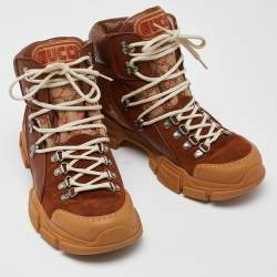Gucci Brown GG Canvas, Leather and Suede Journey Hiker Boots Size 40