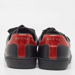 Gucci Black Leather Ace Web Low Top Sneakers Size 41.5