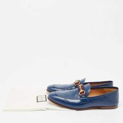 Pre Owned Gucci Blue Leather Web Horsebit Loafers Size 40