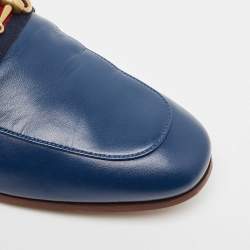 Pre Owned Gucci Blue Leather Web Horsebit Loafers Size 40