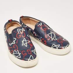 Gucci Navy Blue Leather Dublin Ghost Sneakers Size 41.5