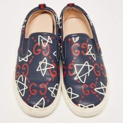 Gucci Navy Blue Leather Dublin Ghost Sneakers Size 41.5