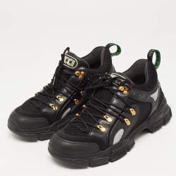 Pre Owned Black Leather and Mesh Flashtrek Sneakers Size 43.5
