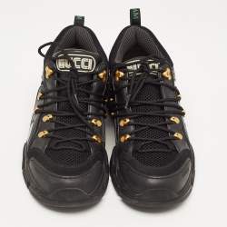 Pre Owned Black Leather and Mesh Flashtrek Sneakers Size 43.5