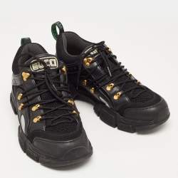 Pre Owned Black Leather and Mesh Flashtrek Sneakers Size 43.5