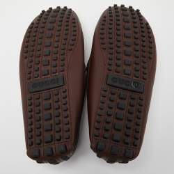 Gucci Brown Leather Web Horsebit Slip On Loafers Size 44