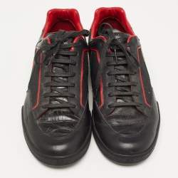 Gucci Black/Red Leather and Mesh Vintage Tennis Sneakers Size 43.5 