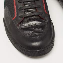 Gucci Black/Red Leather and Mesh Vintage Tennis Sneakers Size 43.5 