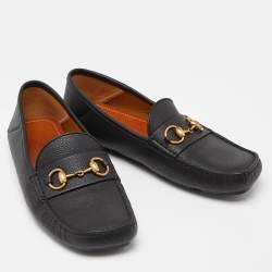 Gucci Black Leather Horsebit Slip On Loafers Size 41