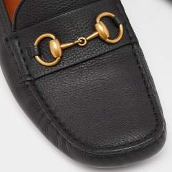 Gucci Black Leather Horsebit Slip On Loafers Size 41