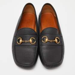 Gucci Black Leather Horsebit Slip On Loafers Size 41