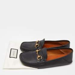 Gucci Black Leather Horsebit Slip On Loafers Size 41